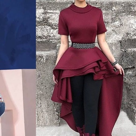 Women's Annystore High Low Tops for Women - Ruffle Bodycon Peplum Asymmetrical T - Picture 13 of 15